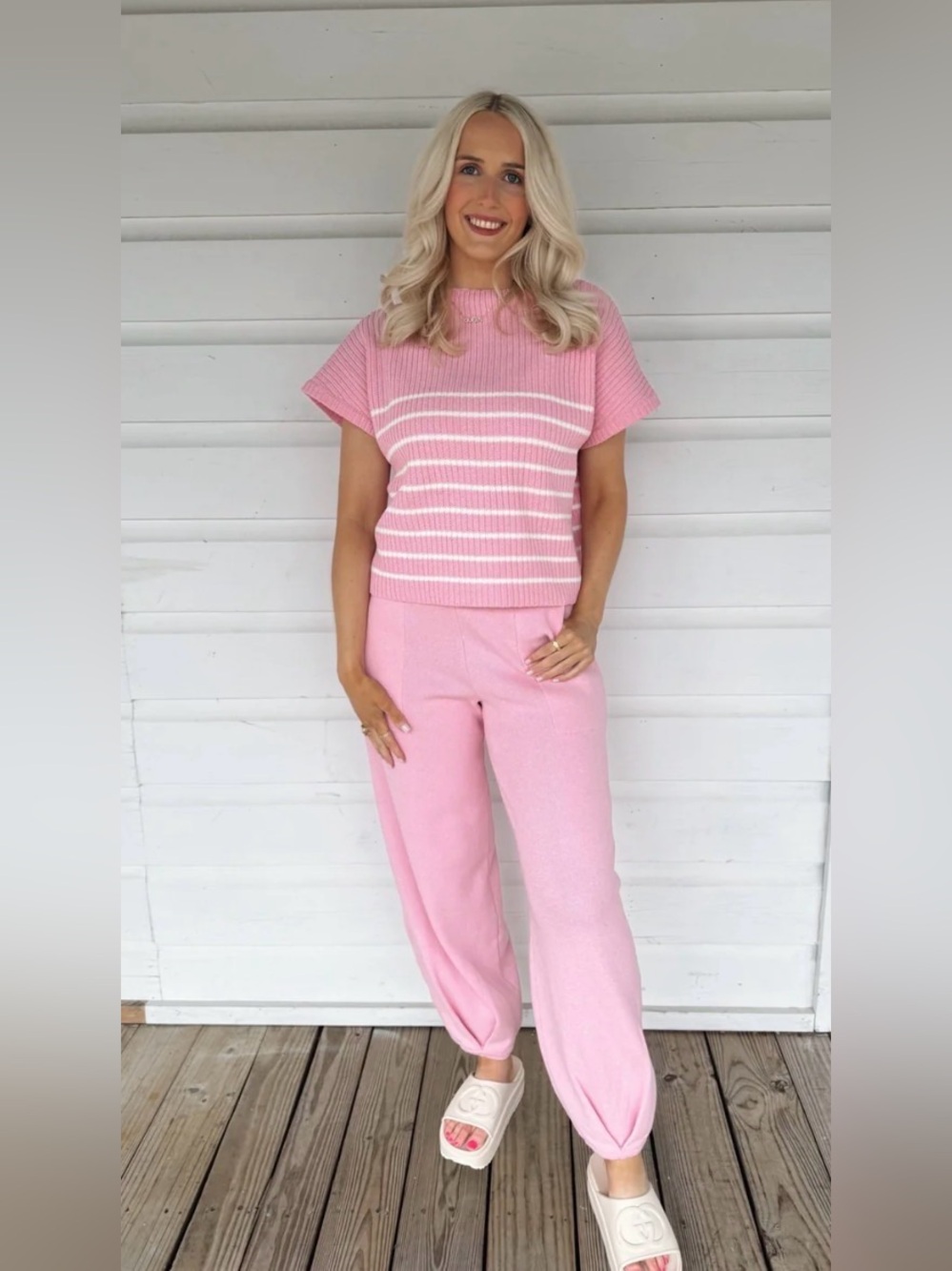 Entro Pink Striped Sweater and Joggers Two Piece Set.  Sz. 1X